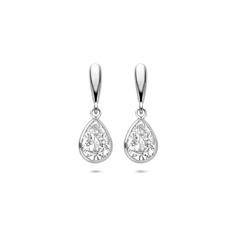 Zilveren oorhangers druppelvorm met zirkonia 20 mm