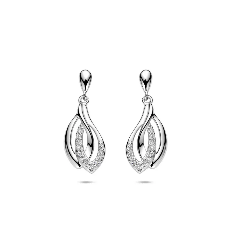 Zilveren oorhangers met zirkonia entourage – gerhodineerd 925 zilver