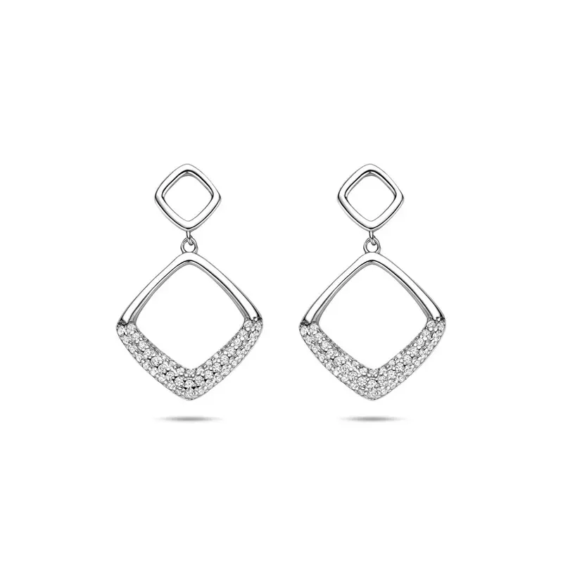 Zilveren oorhangers met zirkonia – gerhodineerd 925 zilver