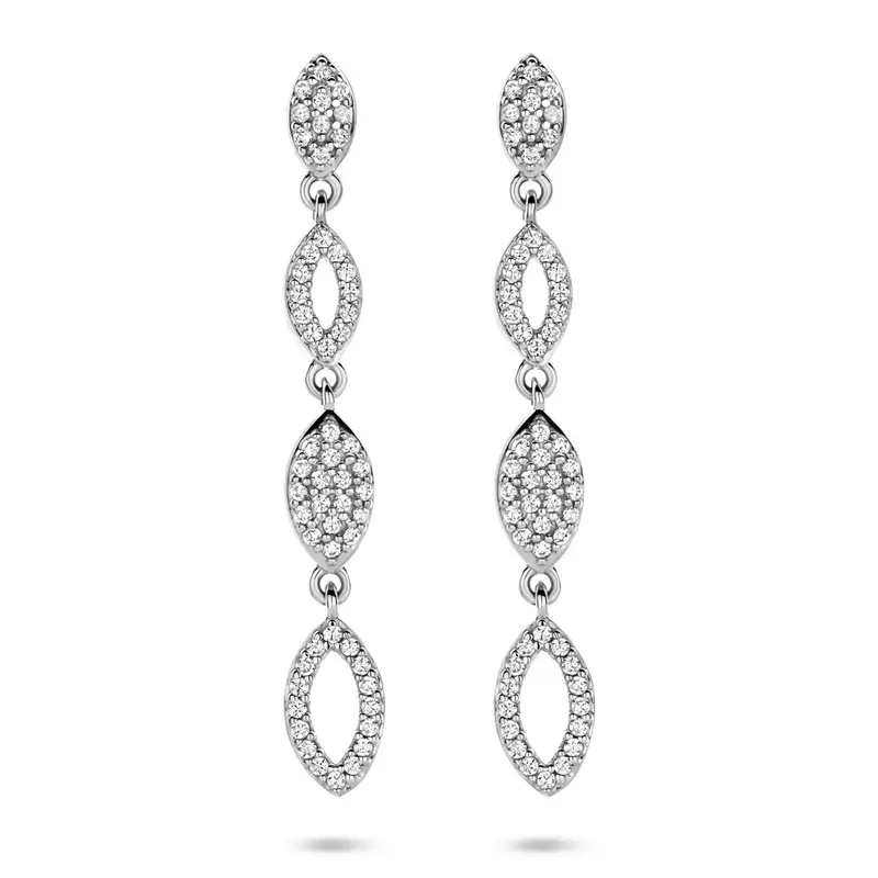 Zilveren oorhangers met zirkonia – gerhodineerd 925 zilver, 39 mm
