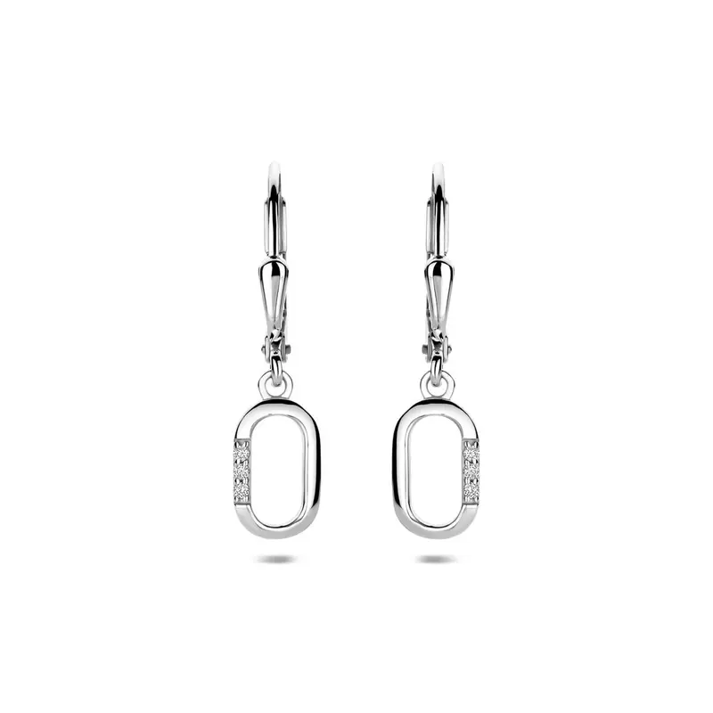 Zilveren oorhangers met zirkonia – gerhodineerd entourage ontwerp 25 mm