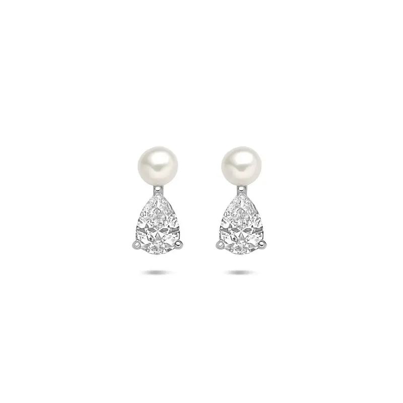 Zilveren oorknopjes met parel en zirkonia – gerhodineerd 925 zilver