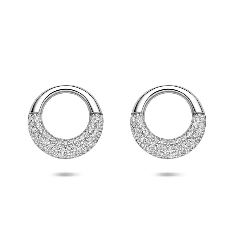 Zilveren oorknopjes met zirkonia pave zetting – gerhodineerd 925 zilver