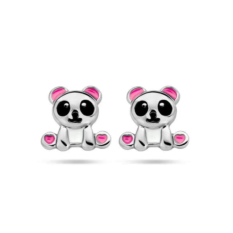 Zilveren oorknopjes panda – gerhodineerd met emaille