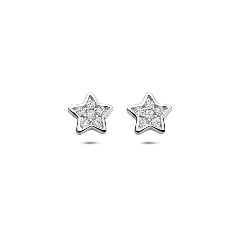 Zilveren oorknopjes ster met zirkonia – gerhodineerd 925 zilver