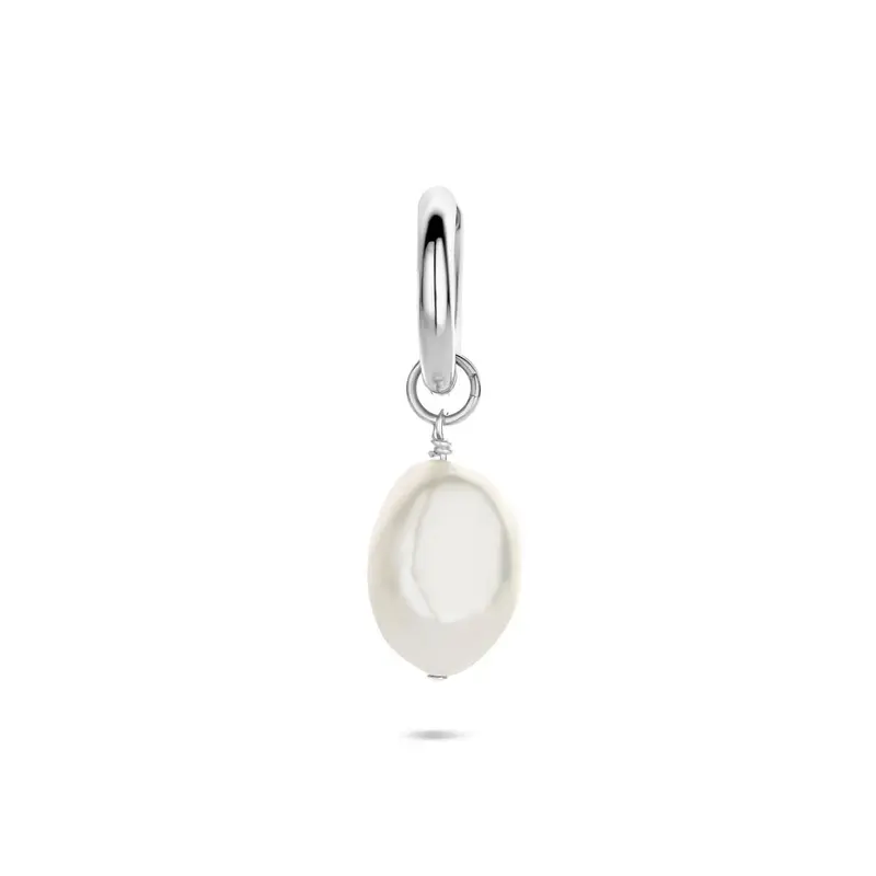 Zilveren oorring met parel – 18 mm (per stuk)