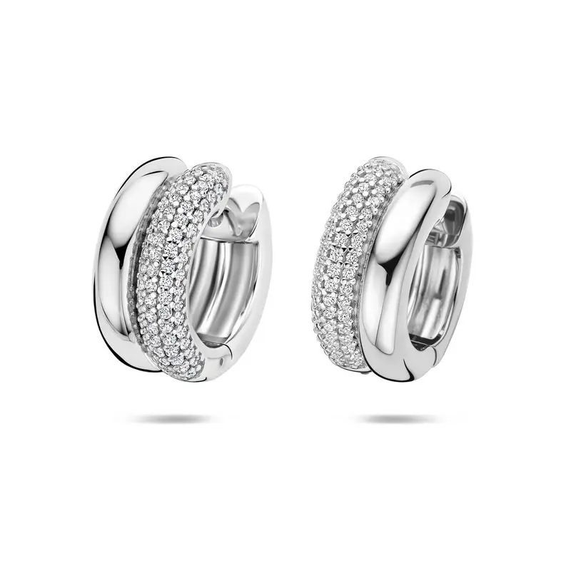 Zilveren oorringen dames met zirkonia – gerhodineerd klapoorringen 17.5 mm
