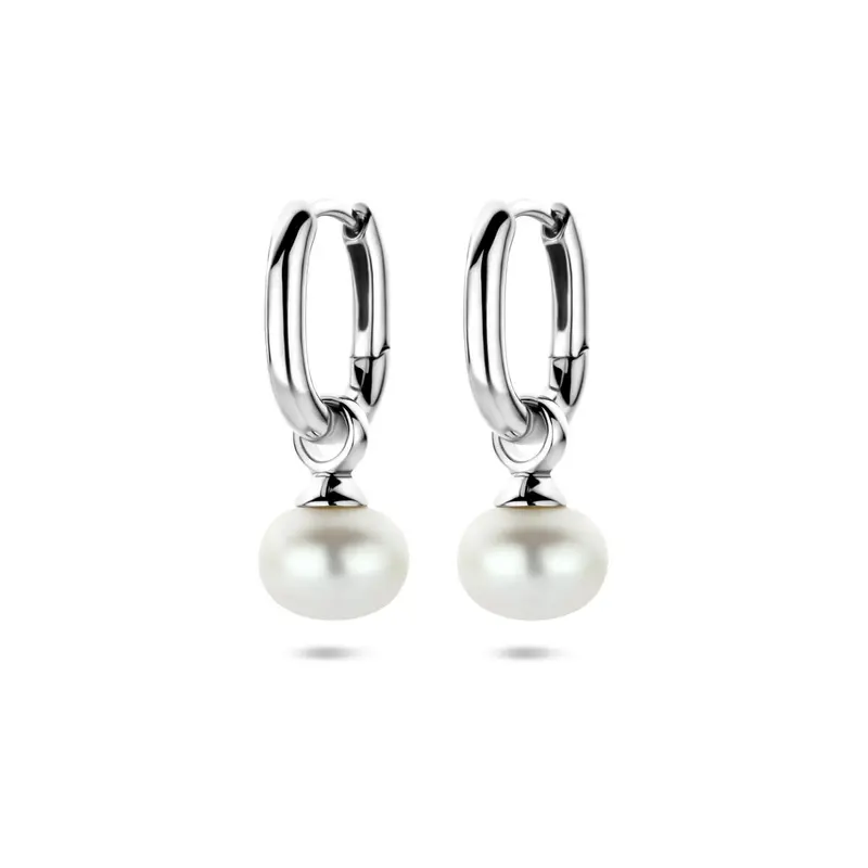 Zilveren oorringen met parel 925 gerhodineerd – 23 mm