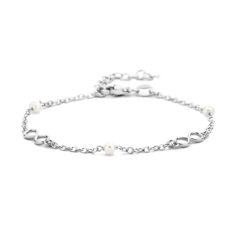 Zilveren vriendschap armband met parels en infinity hanger – gerhodineerd 925 zilver