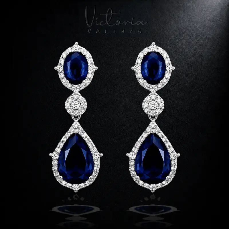 Zilverkleurige Bellissima Oorbellen met Saffierkleurige Zirkonia Stenen
