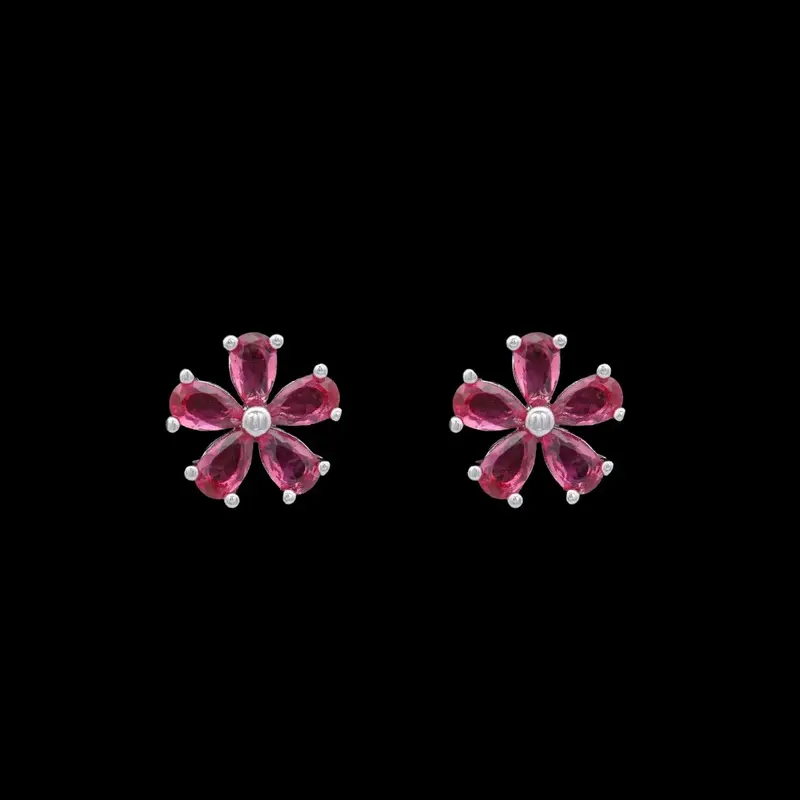 Zilverkleurige Bloem Oorbellen met Roze Zirkonia Stenen
