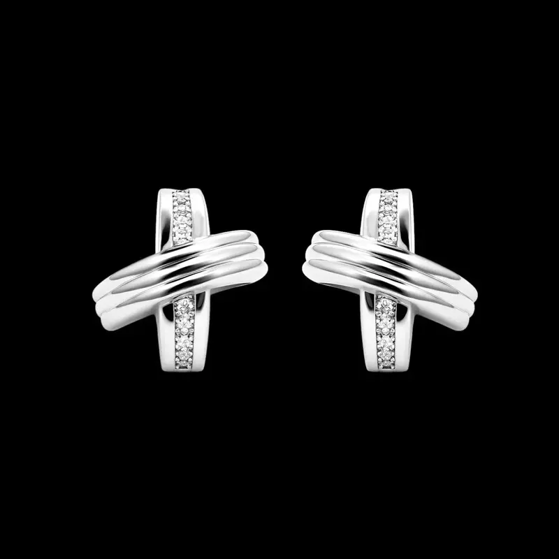 Zilverkleurige Cross Design Clip Oorbellen met Zirkonia Stenen
