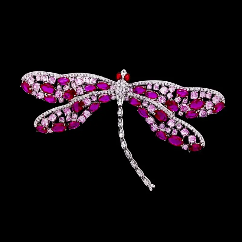 Zilverkleurige Libelle Broche met Roze Zirkonia Stenen