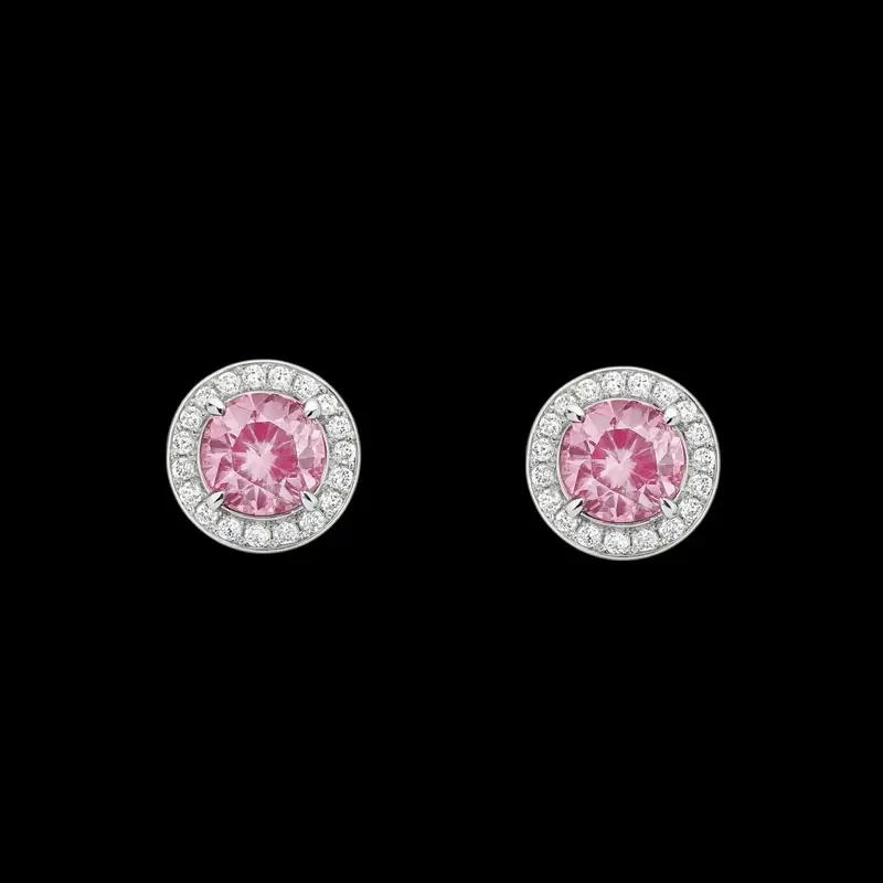 Zilverkleurige ronde roze entourage oorbellen met zirkonia stenen