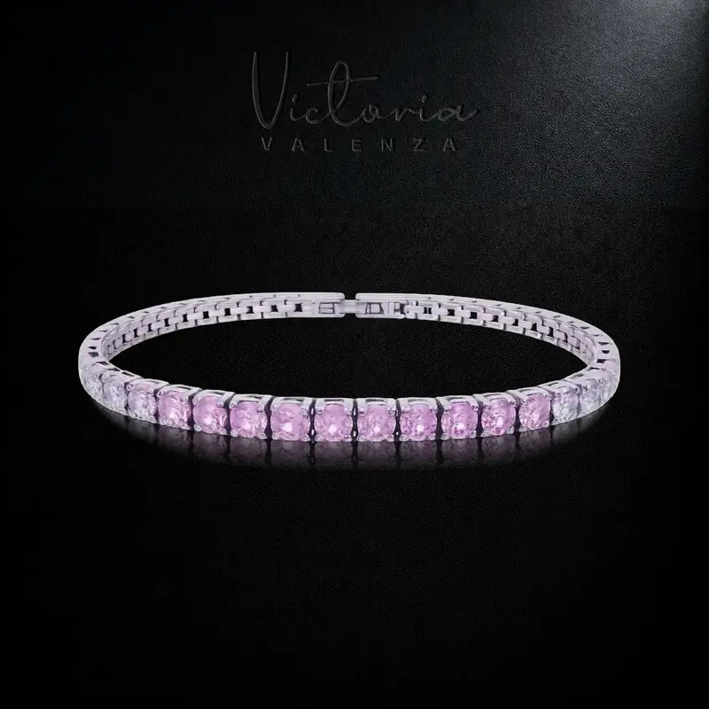 Zilverkleurige RVS Tennisarmband met Roze en Witte Zirkonia Stenen