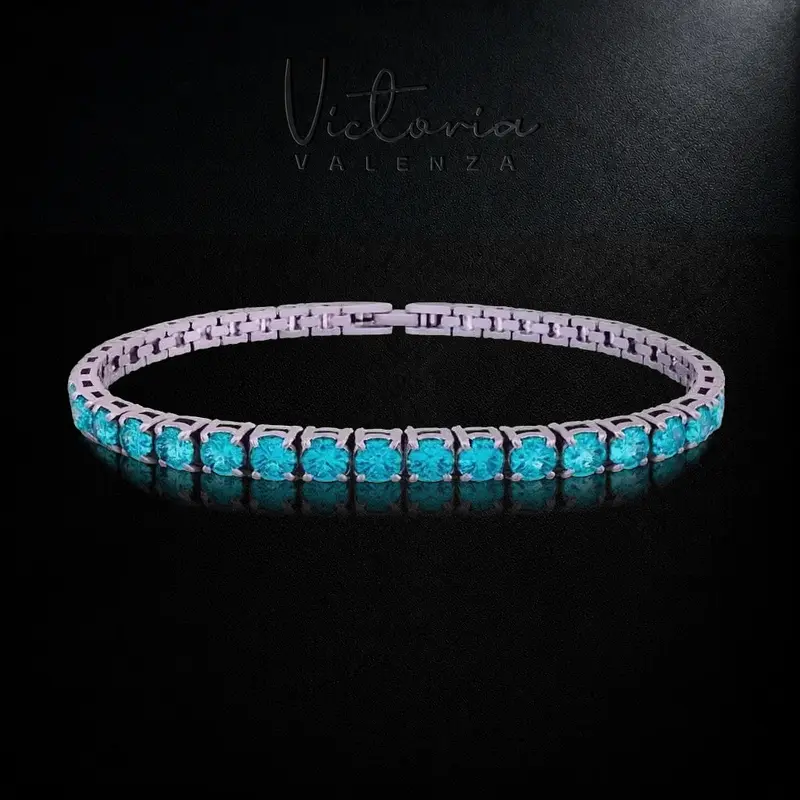 Zilverkleurige RVS Tennisarmband met Turquoise en Witte Zirkonia Stenen