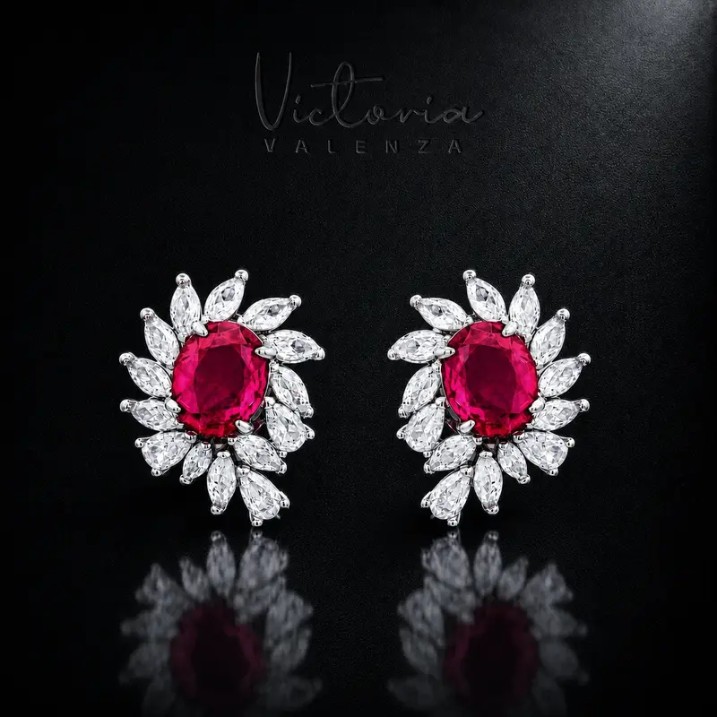 Zilverkleurige Scarlet Oorbellen met Rode Zirkonia Stenen