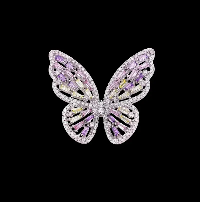 Zilverkleurige Vlinder Broche en Hanger met Zirkonia Stenen