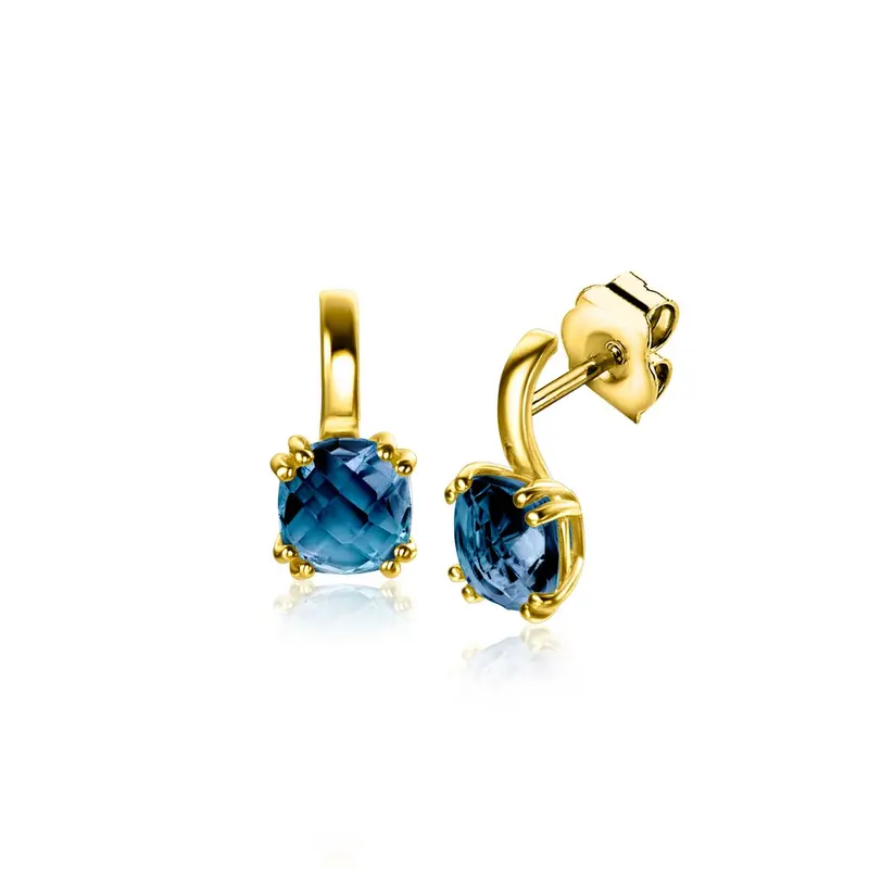 ZINZI 14K Gouden Oorknoppen met Blauwe Topaas ZGO537