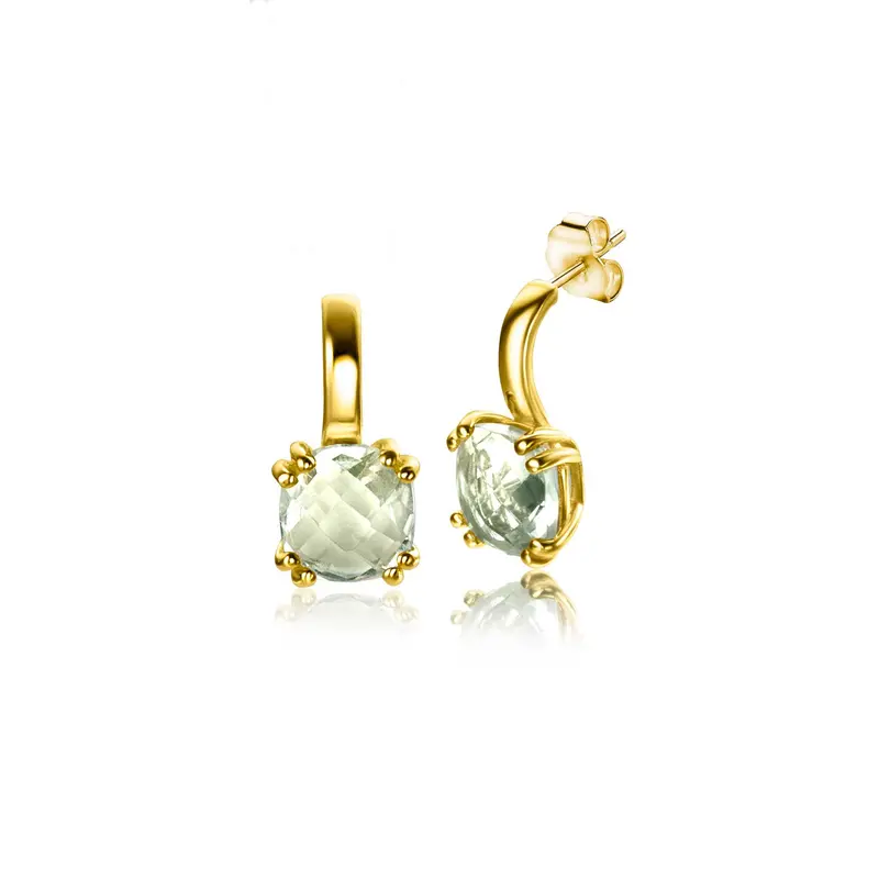 ZINZI 14K Gouden Oorknoppen met Groene Amethist ZGO376