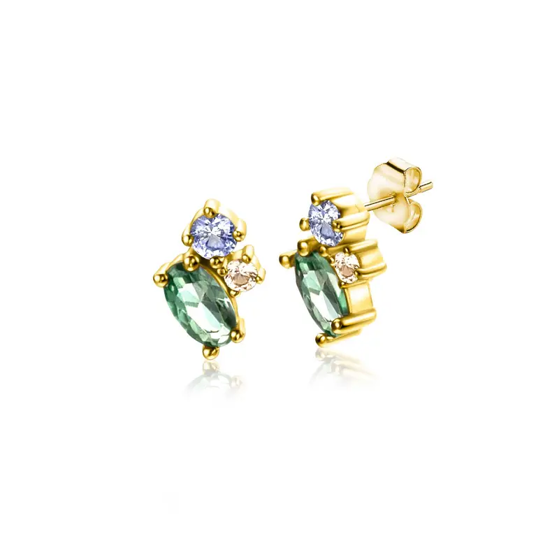 ZINZI 14K Gouden Oorknoppen met Groene Zirkonia ZGO379