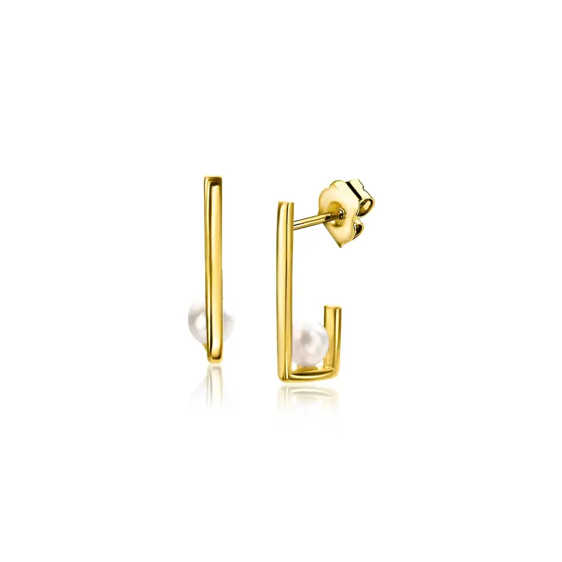 ZINZI 14K Gouden Oorknoppen met Witte Parel ZGO416