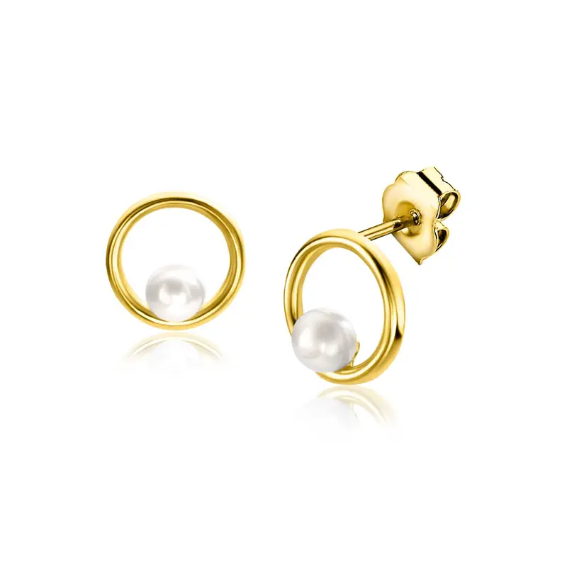 ZINZI 14K Gouden Oorknoppen met Witte Parel ZGO418