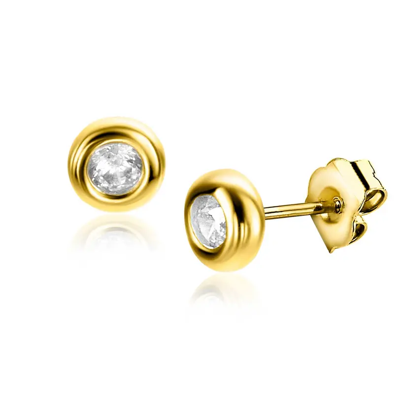 ZINZI 14K Gouden Oorknoppen met Witte Zirkonia ZGO318