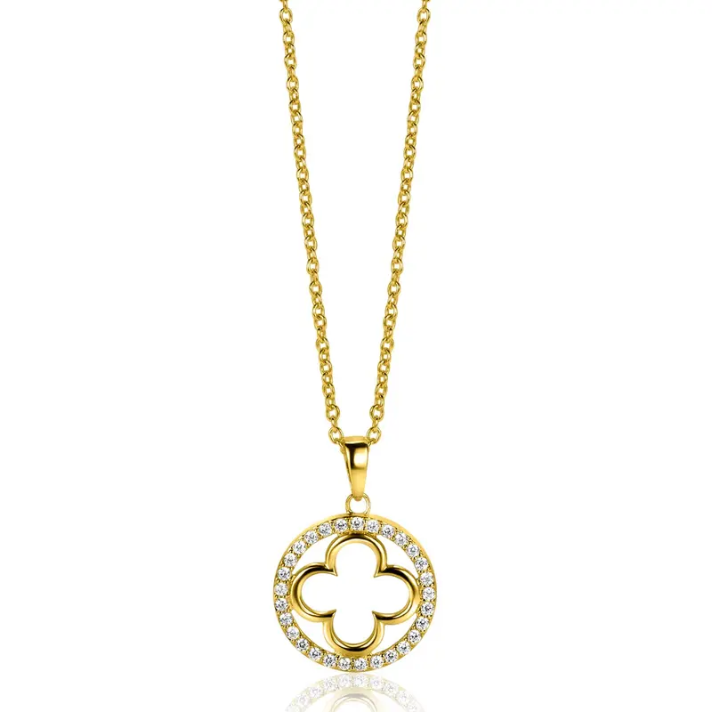ZINZI gold plated zilveren anker ketting met luxe klaver hanger ZIC2617Y