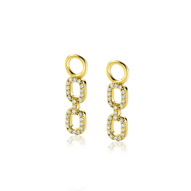 Zinzi gold plated Zilveren Oorbedels met Trendy Ovale Schakels Bezet met Zirkonia's 19mm - ZICH2552Y (zonder Oorbedels)