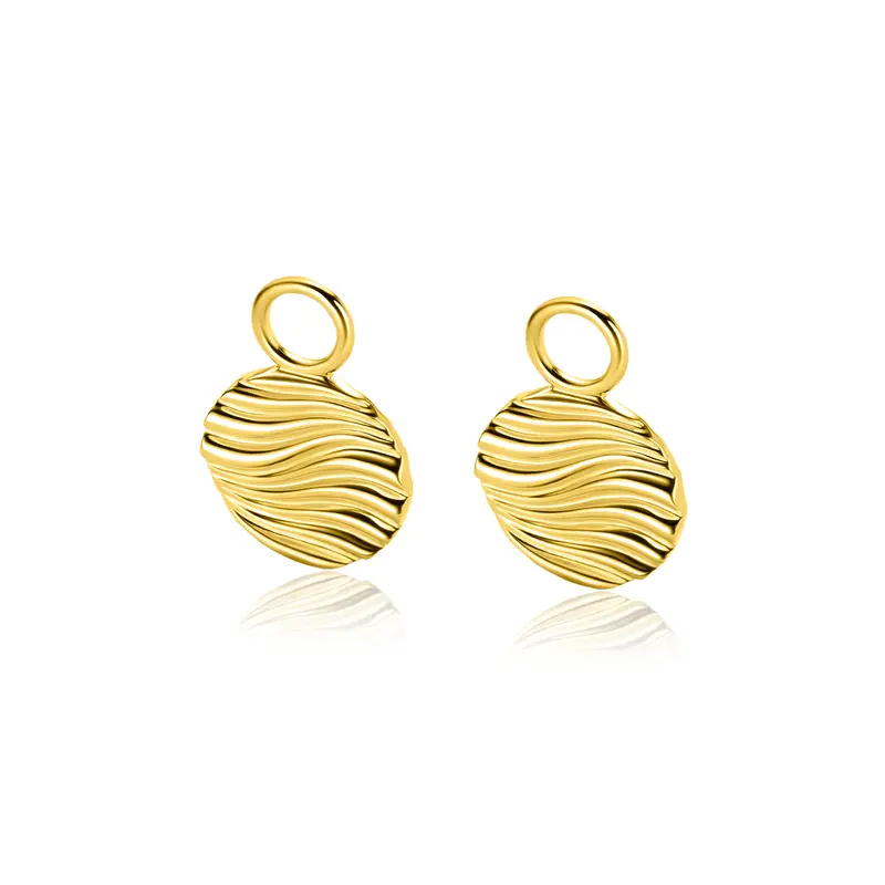 ZINZI gold plated zilveren oorbedels rond met sierlijke golven als bewerking ZICH2450 - 12mm  (zonder Oorbedels)