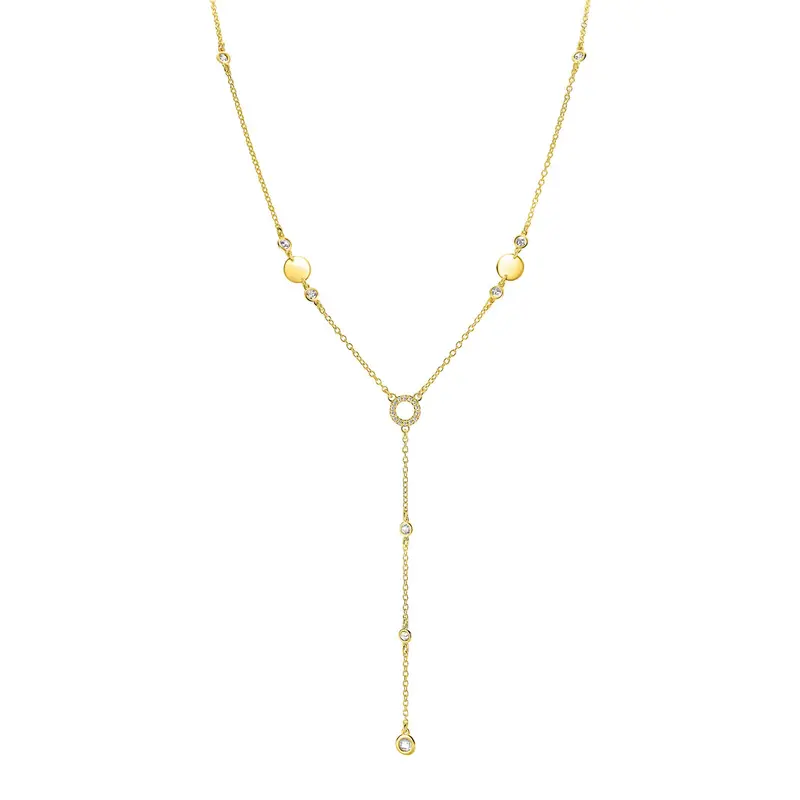 ZINZI gold plated zilveren Y-collier 45cm bezet met witte zirkonia's. ZIC2909
