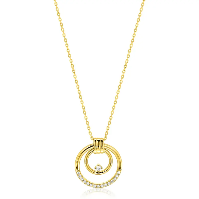 ZINZI goldplated zilveren ketting 45cm met elegante dubbele ronde hanger (24mm)