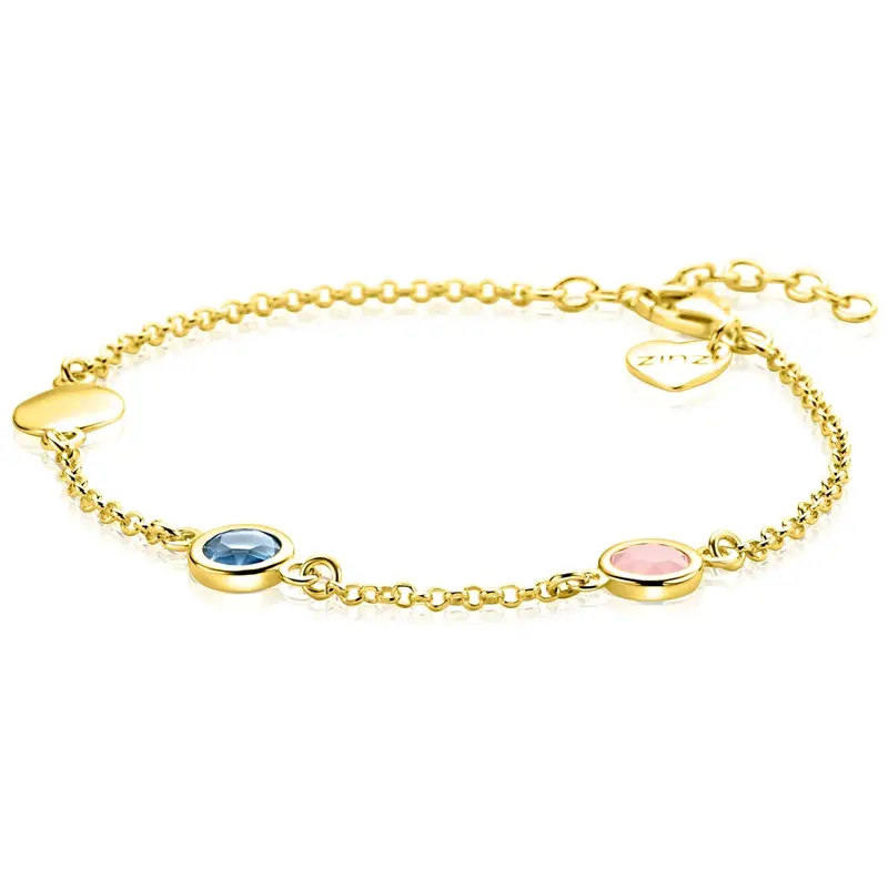 ZINZI Verguld Zilveren Armband met Blauw, Roze Kleursteen ZIA2715G