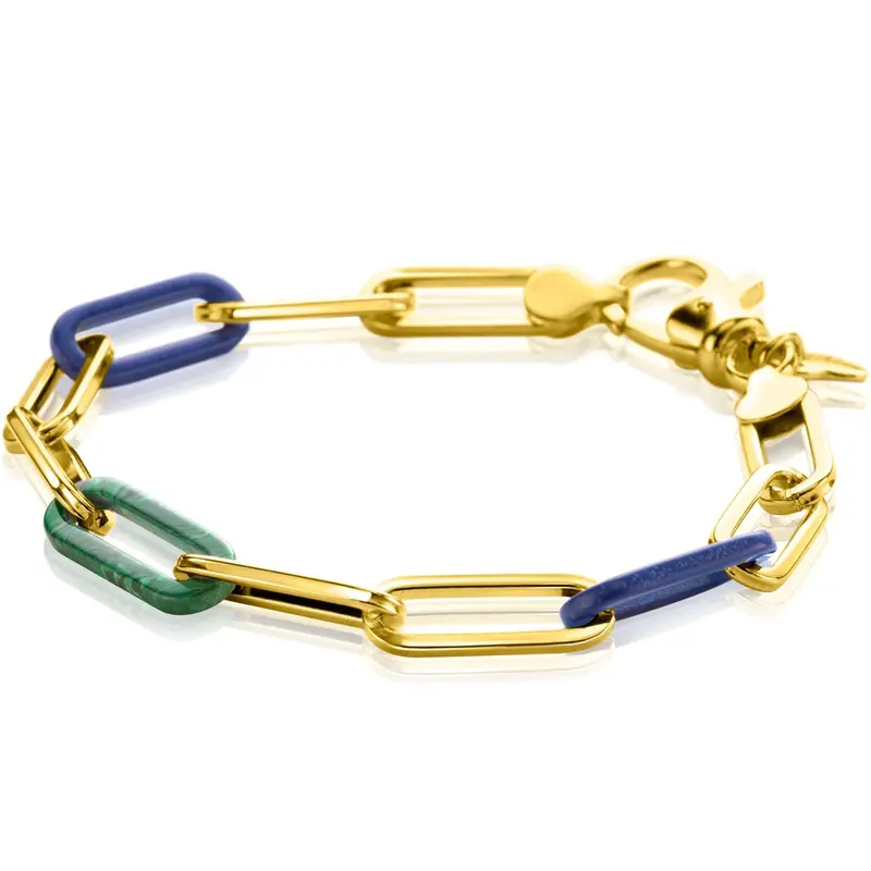 ZINZI Verguld Zilveren Armband met Groen, Blauw Kleursteen ZIA2455