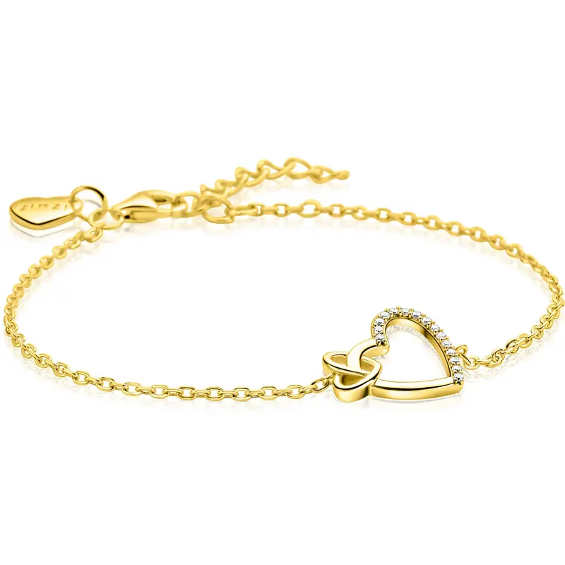 ZINZI Verguld Zilveren Armband met Hartjes en Witte Zirkonia ZIA2874Y