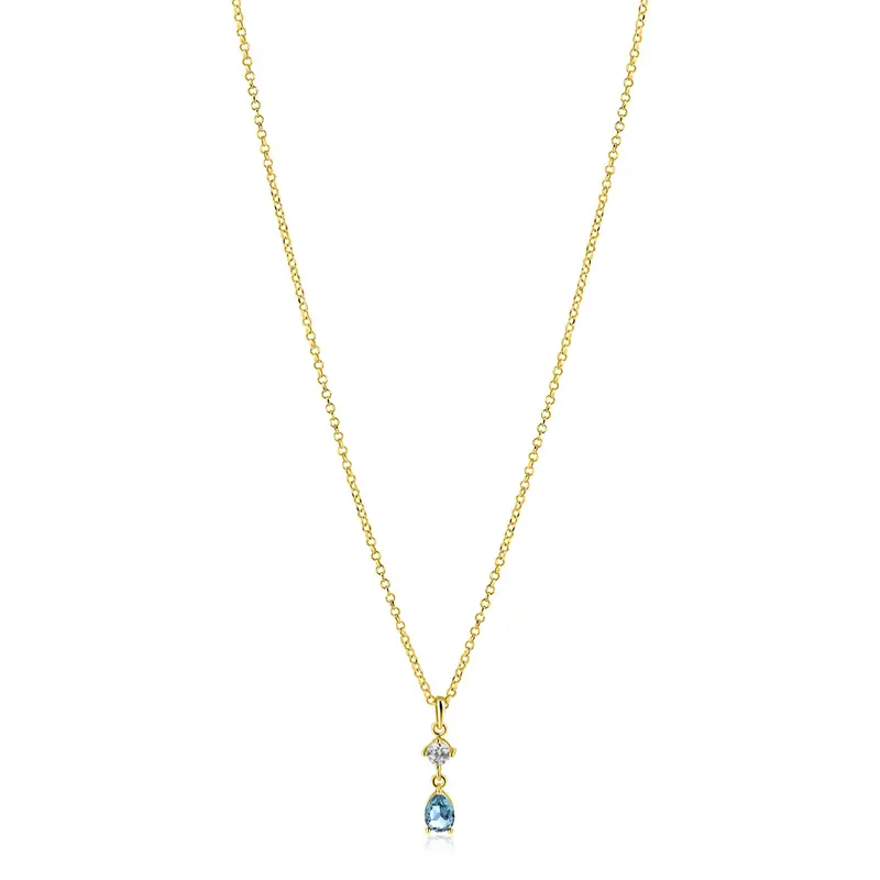 ZINZI Verguld Zilveren Ketting met Blauw, Wit Zirkonia ZIC2744