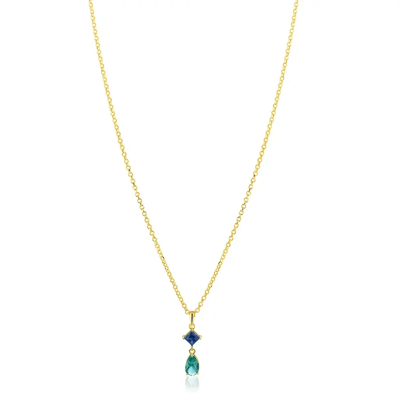 ZINZI Verguld Zilveren Ketting met Blauw, Wit Zirkonia ZIC2745