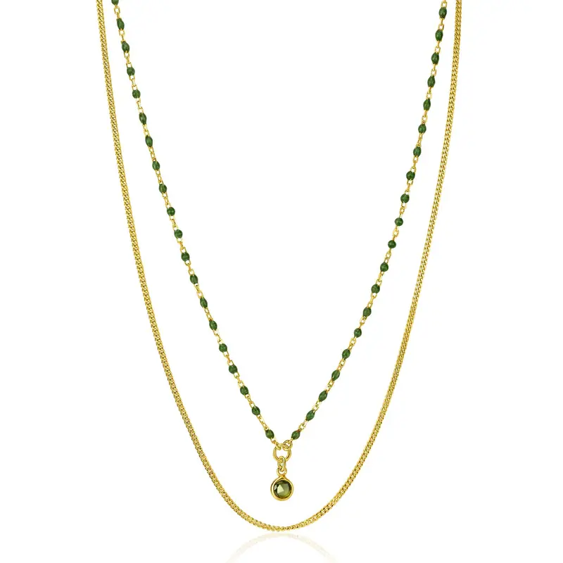 ZINZI Verguld Zilveren Ketting met Groene Kleursteen ZIC2528G