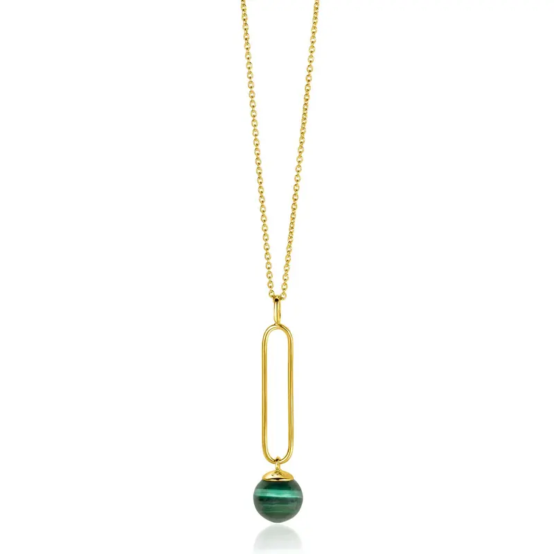 ZINZI Verguld Zilveren Ketting met Groene Malachiet ZIC2420