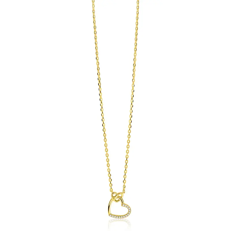 ZINZI Verguld Zilveren Ketting met Hartjes en Witte Zirkonia ZIC2874Y