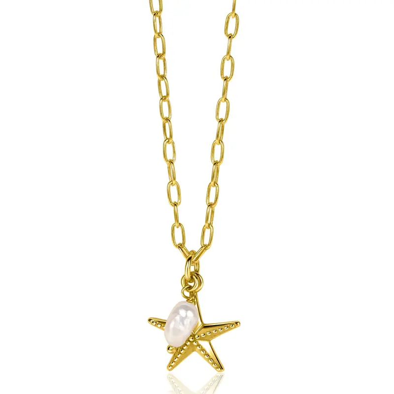 ZINZI Verguld Zilveren Ketting met Witte Parel ZIC2641