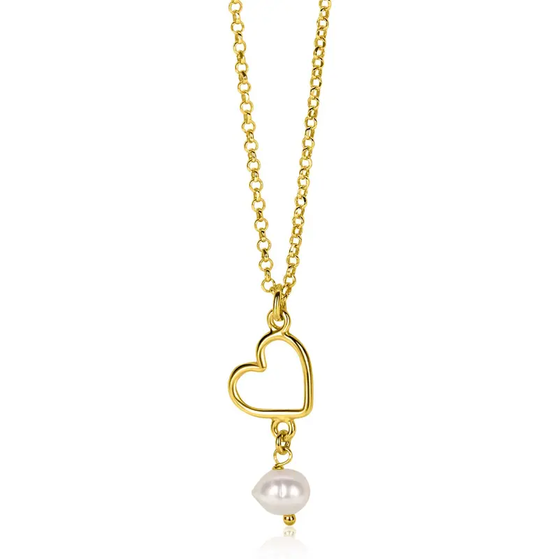 ZINZI Verguld Zilveren Ketting met Witte Parel ZIC2642