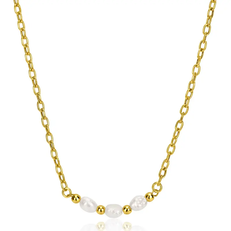 ZINZI Verguld Zilveren Ketting met Witte Parel ZIC2643