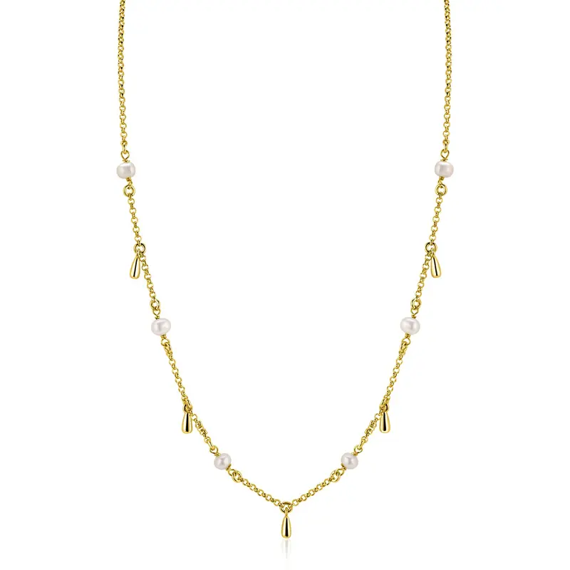ZINZI Verguld Zilveren Ketting met Witte Zoetwaterparel ZIC2753