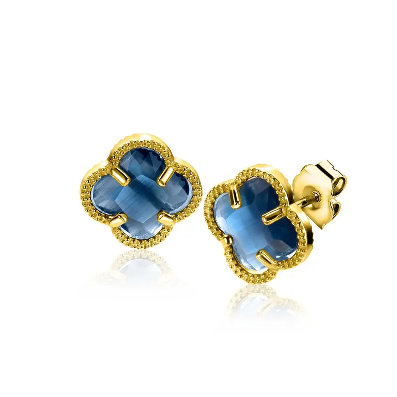 ZINZI Verguld Zilveren Oorknoppen met Blauwe Zirkonia ZIO2662DB