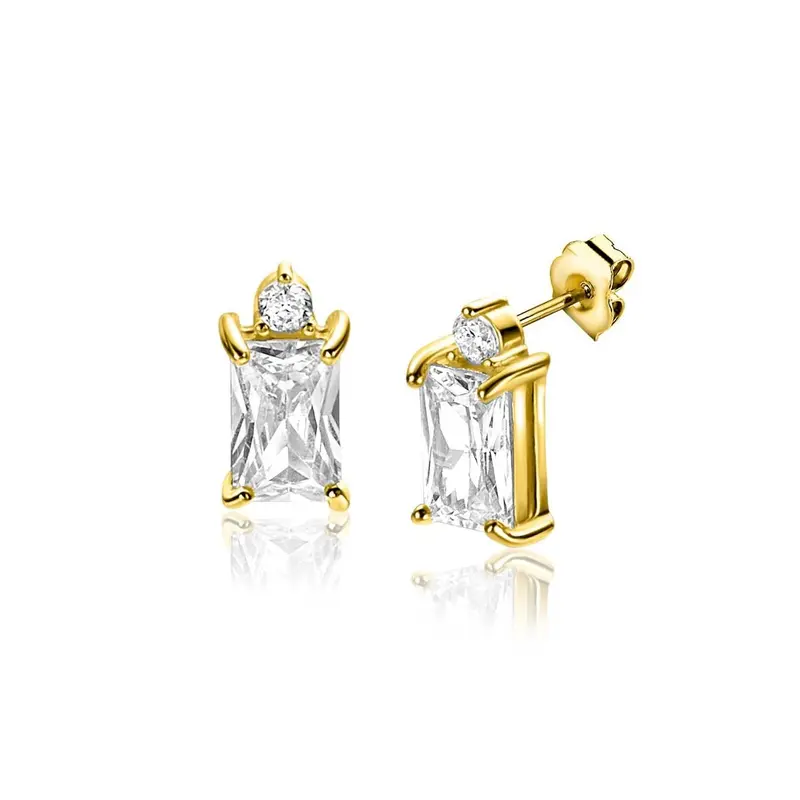 ZINZI Verguld Zilveren Oorknoppen met Witte Zirkonia ZIO2441