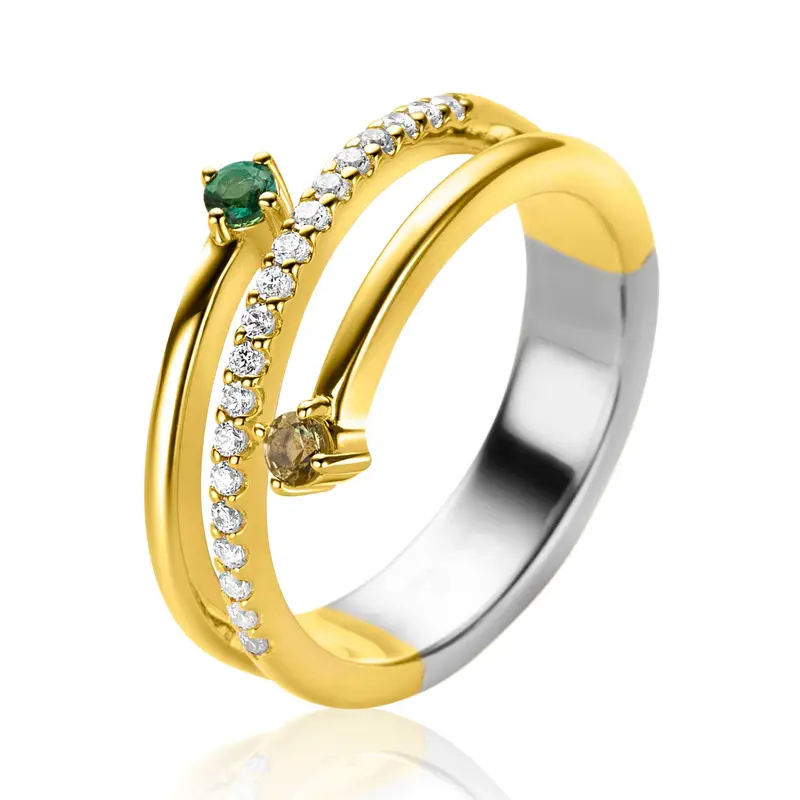 ZINZI Verguld Zilveren Ring met Groen, Wit Zirkonia ZIR2646G