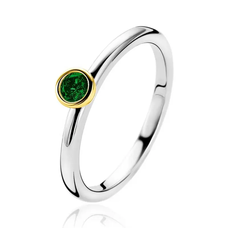 ZINZI Verguld Zilveren Ring met Groene Zirkonia ZIR1177G