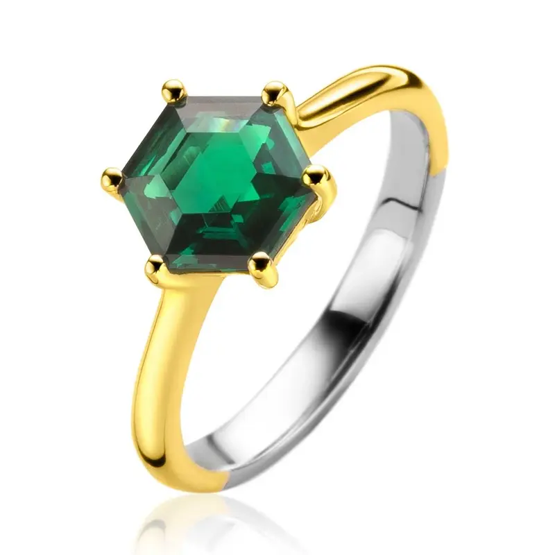 ZINZI Verguld Zilveren Ring met Groene Zirkonia ZIR2259G